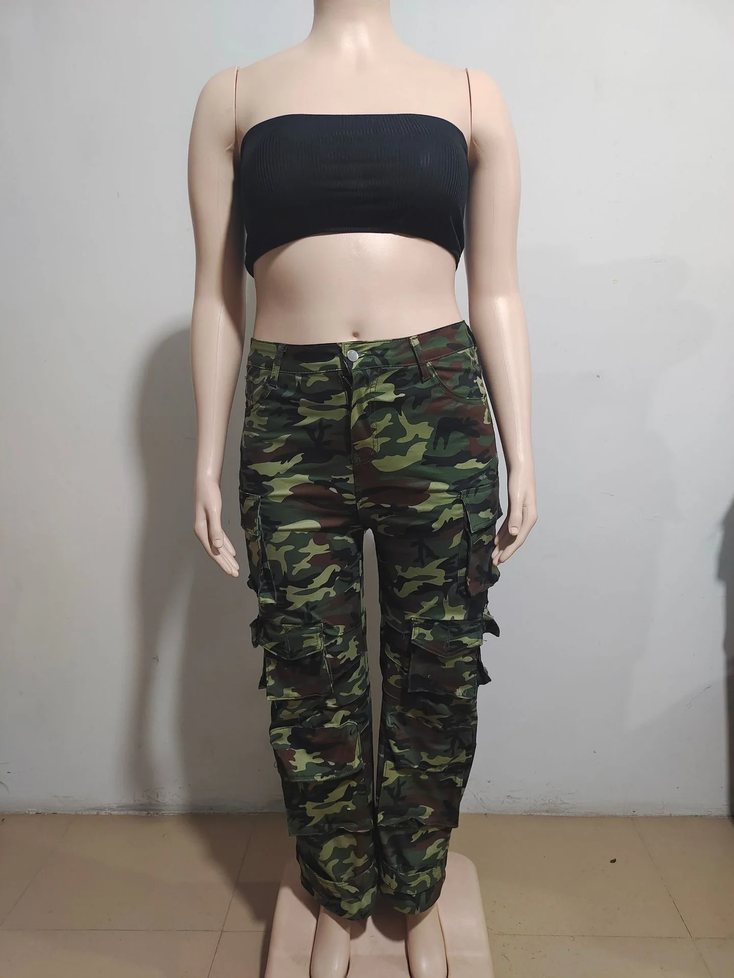 Women's fashionable multi pocket military pants, women's retro workwear pants