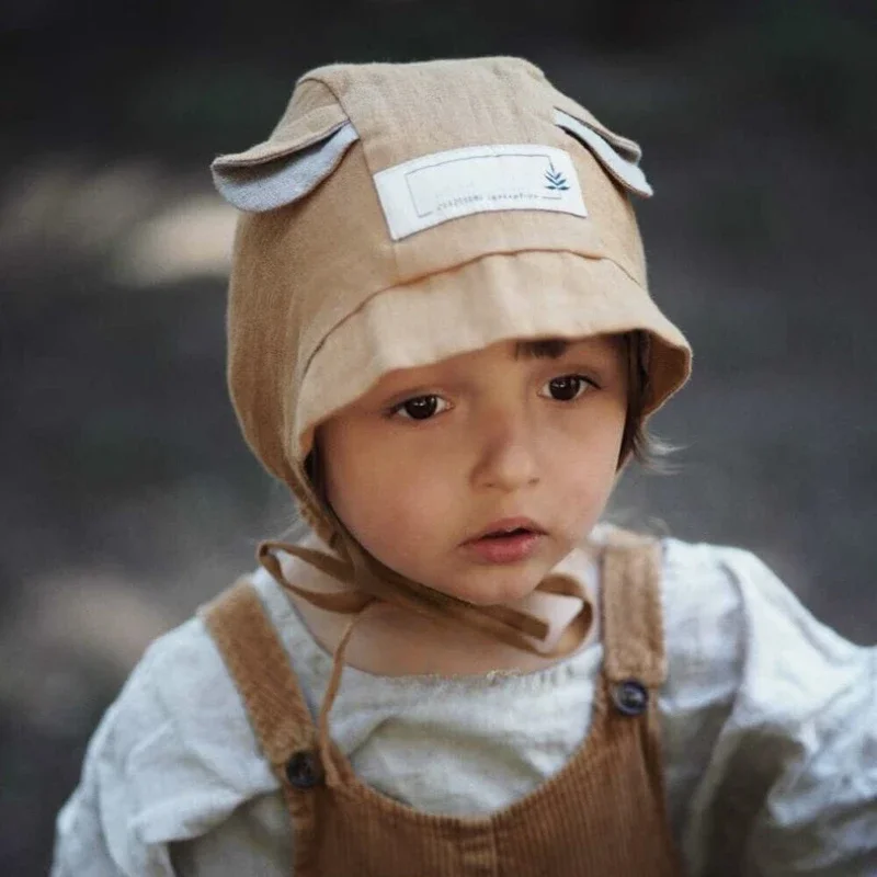 Baby Dier Oren Schattige Visser Cap Ademende Linnen Foetale Hoed Kinderen Leuke Eekhoorn Staande Katoenen Linnen Zonnehoed