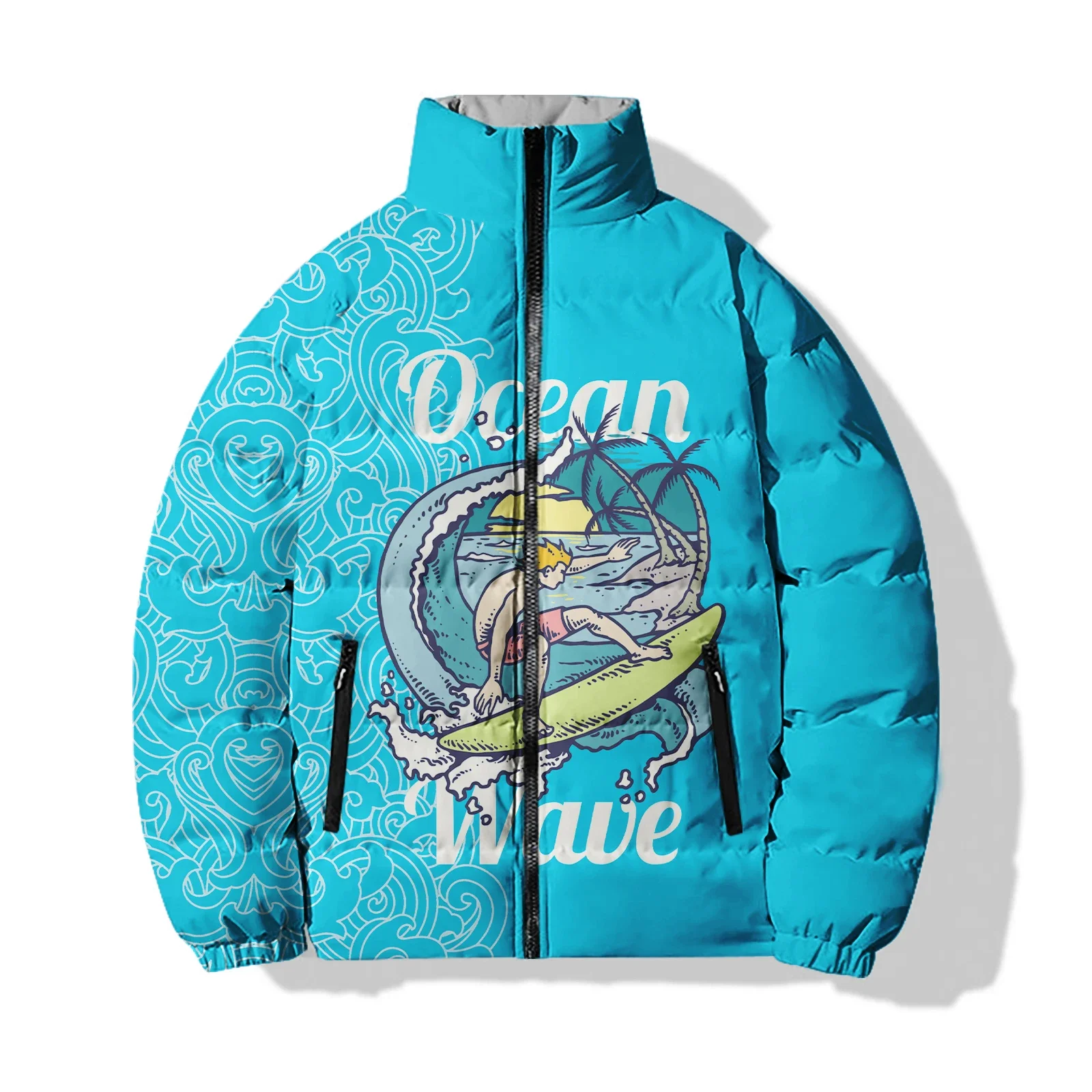 thumbnail image 1 of Abrigo de invierno para hombre, chaqueta de algodón con estampado de puesta de sol en la playa y cocoteros, chaqueta de estilo holgado a la moda, ropa para hombre, chaquetas, abrigos, 1 of 5