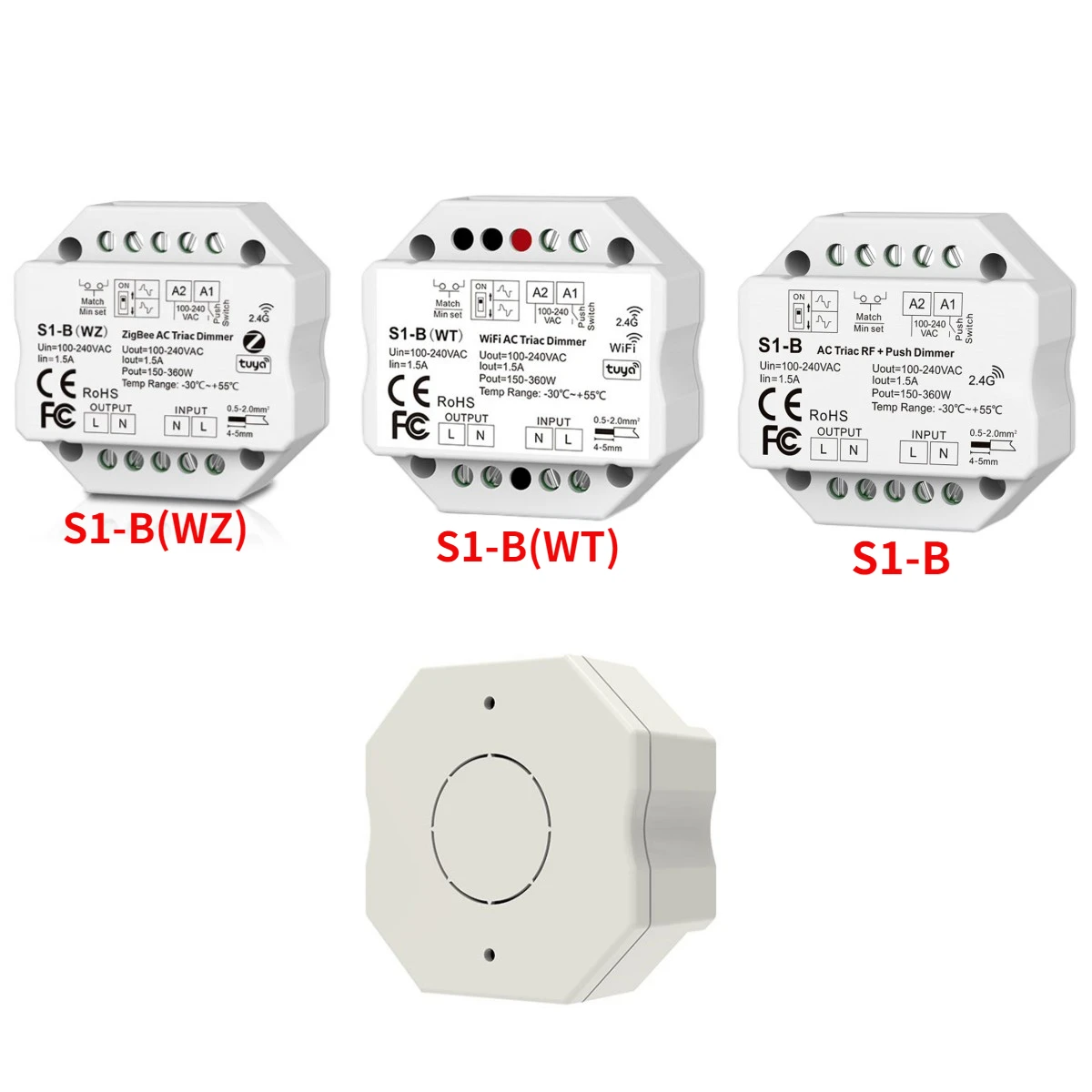 

ZIGBEE WiFi & RF Push AC Triac Dimmer Tuya APP Switch 2.4G LED Controller S1-B/S1-B(WT)/S1-B(WZ) For Single Color LED Lamp Strip