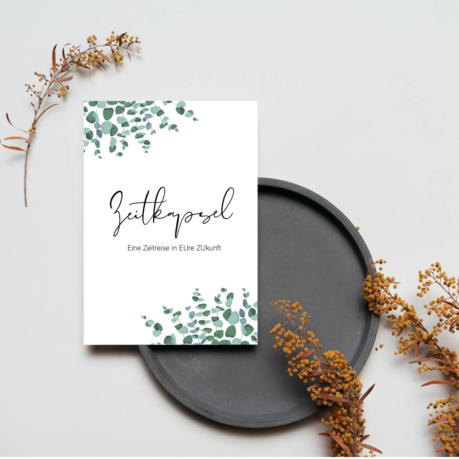 25-Pack Personalized Floral Time Capsule Wedding Invitation Cards, Green Leaf Design, Paper Special Event Invitations for Weddin