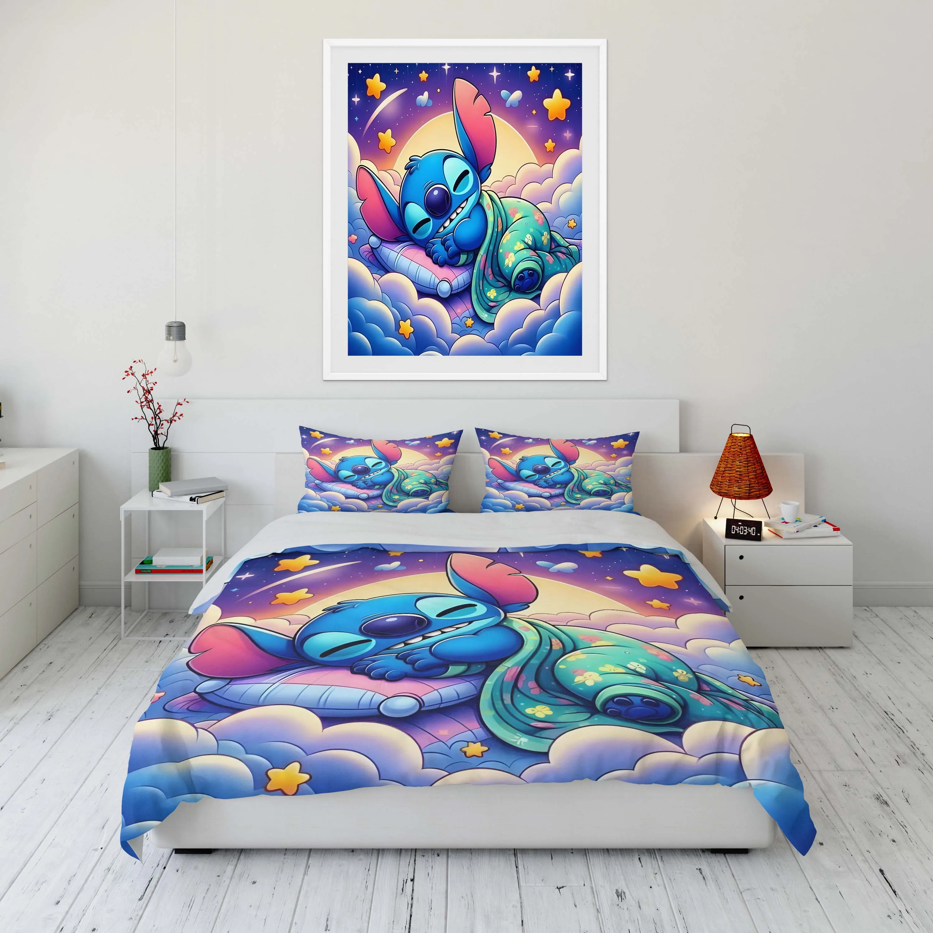 

10 Sizes Disney Stitch Printed Bedding Set Cartoon Anime Microfiber Bed Set Pillowcase Adult Bed Cover Bedroom Bed Set Duvet