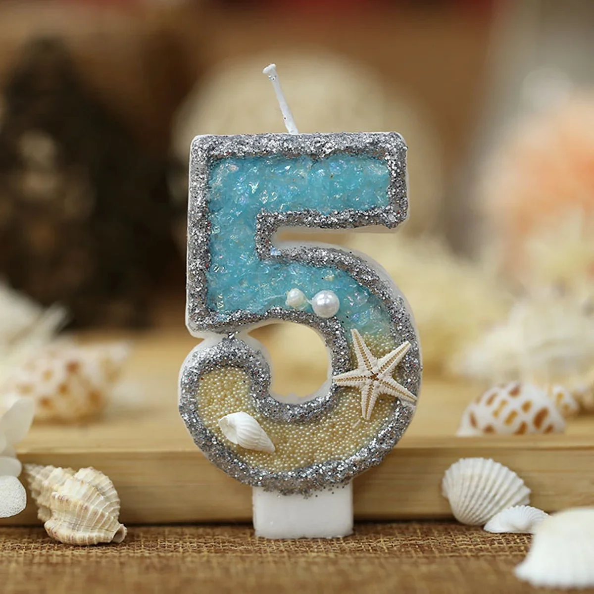 0-9 Number Glitter Candles Summer Beach Starfish Birthday Cake Decoration Candles Ocean Themed Party Cake Decoration