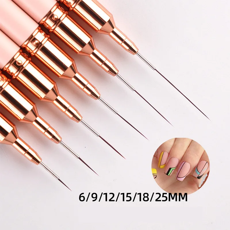 6/9/12/15/18/25mm Pink Gradient Handle Nail Art Liner Brushes Gel Nail Brush Gel Nail Polish Painting Brush Drawing 5