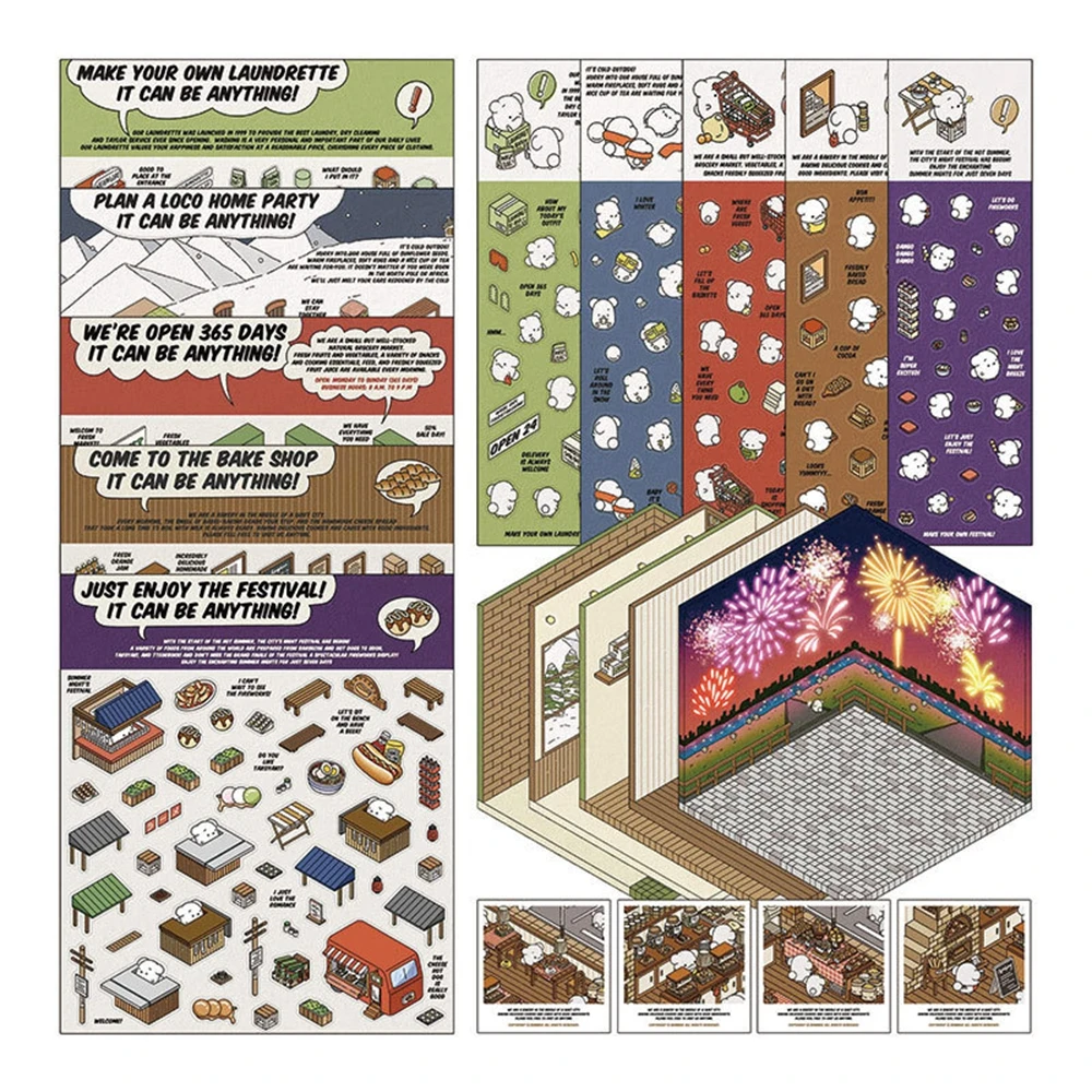 Fireworks Show 3D Sticker DIY Three-dimensional Cabin Scene Stacking and Pasting 5Pcs/set