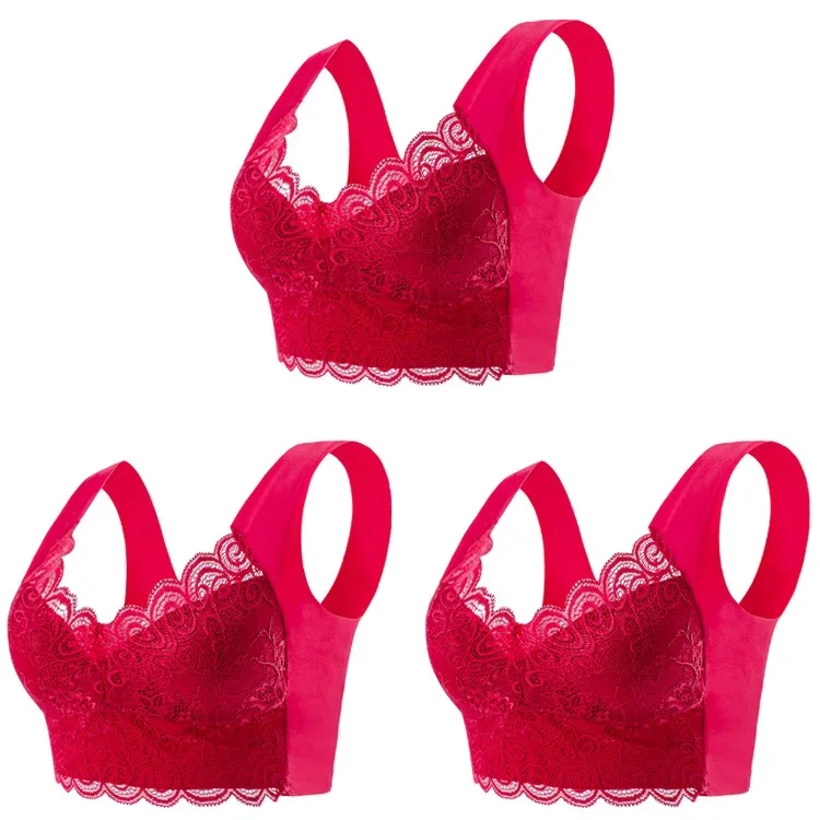 3pcs Ice Silk Seamless Lace Bra Top Support Underwear No Steel Ring Comfortable Large Size Bra Vest Bralette 5
