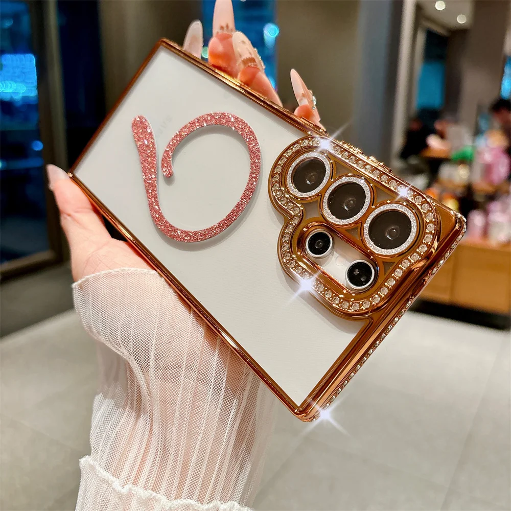 Glamorous Rhinestone Bling Glitter Phone Case with Wireless Charging Compatibility