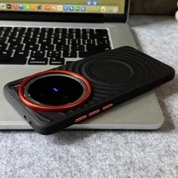 Luxury Colorblock Leather Case with Metal Lens Buttons in Orange - Shockproof and Custom Made - Vivo X300 (Black)