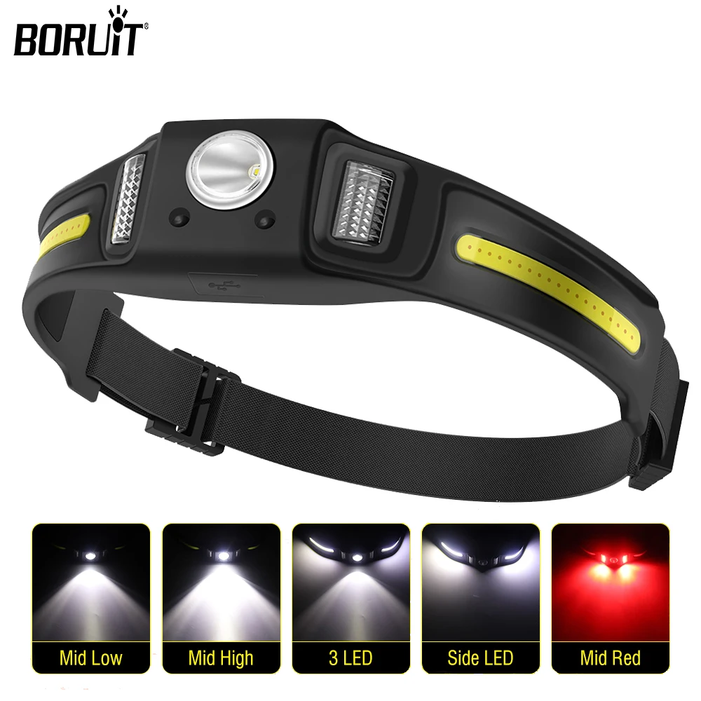 

BORUiT GT30 LED Headlamp Protable Sensor Headlights Waterproof USB-C Rechargeable Head Flashlight Work Lights Night Fishing lamp