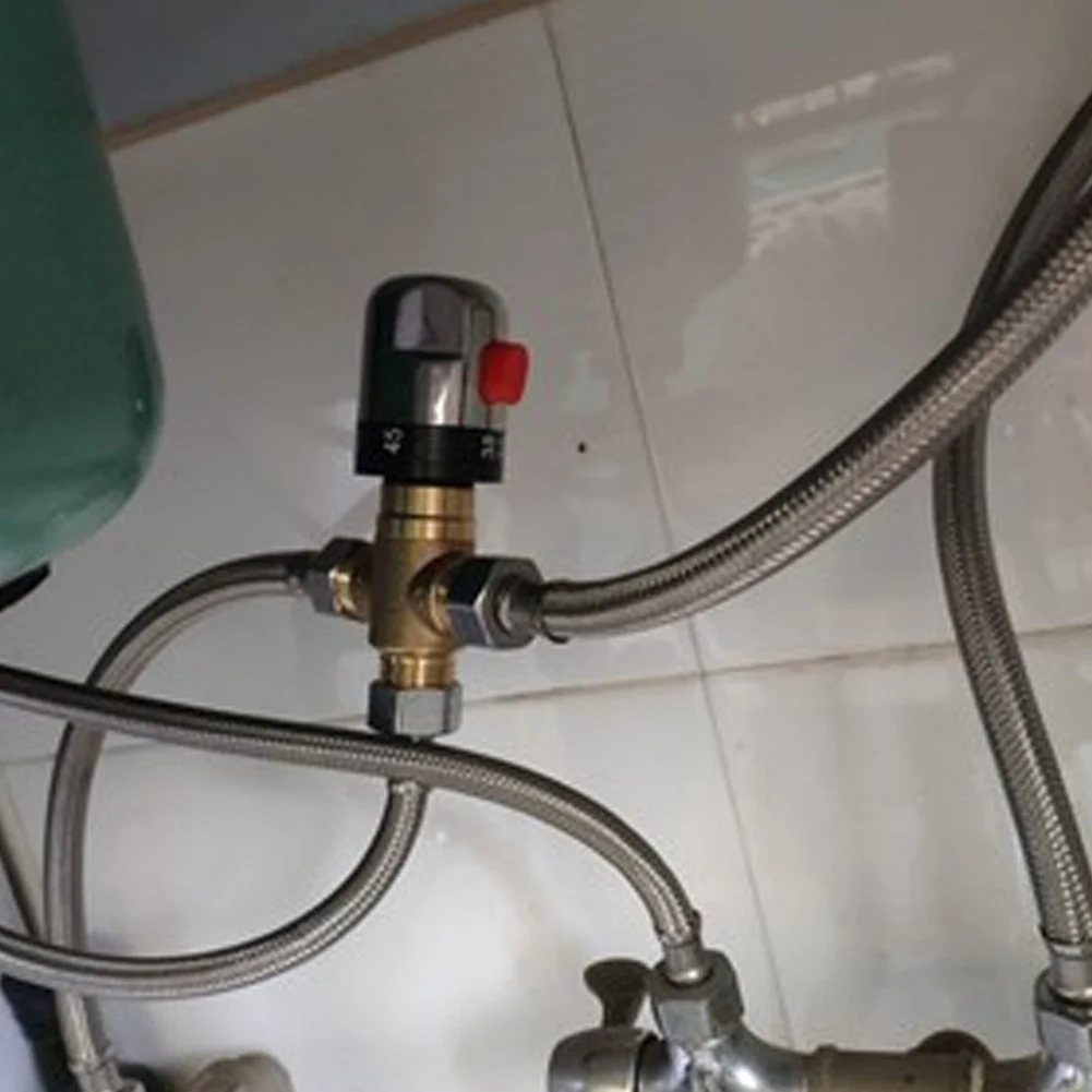 NEW Brass Pipe Thermostat Faucet Thermostatic Mixing Valve 3-Way Brass Mixing Valve Bathroom Water Temperature Control Faucet