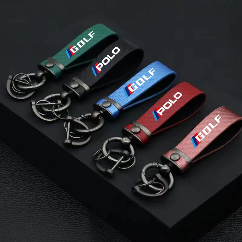 Carbon Fiber Leather Car KeyChain Custom Key Rings Gift for GOLF MK7