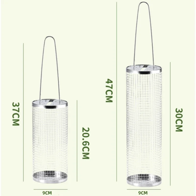 Portable Stainless Steel Barbecue Cages Grill Basket BBQ Basket Camping Picnic Cookware Outdoor Round Campfire Grid Rolling Grill Baske