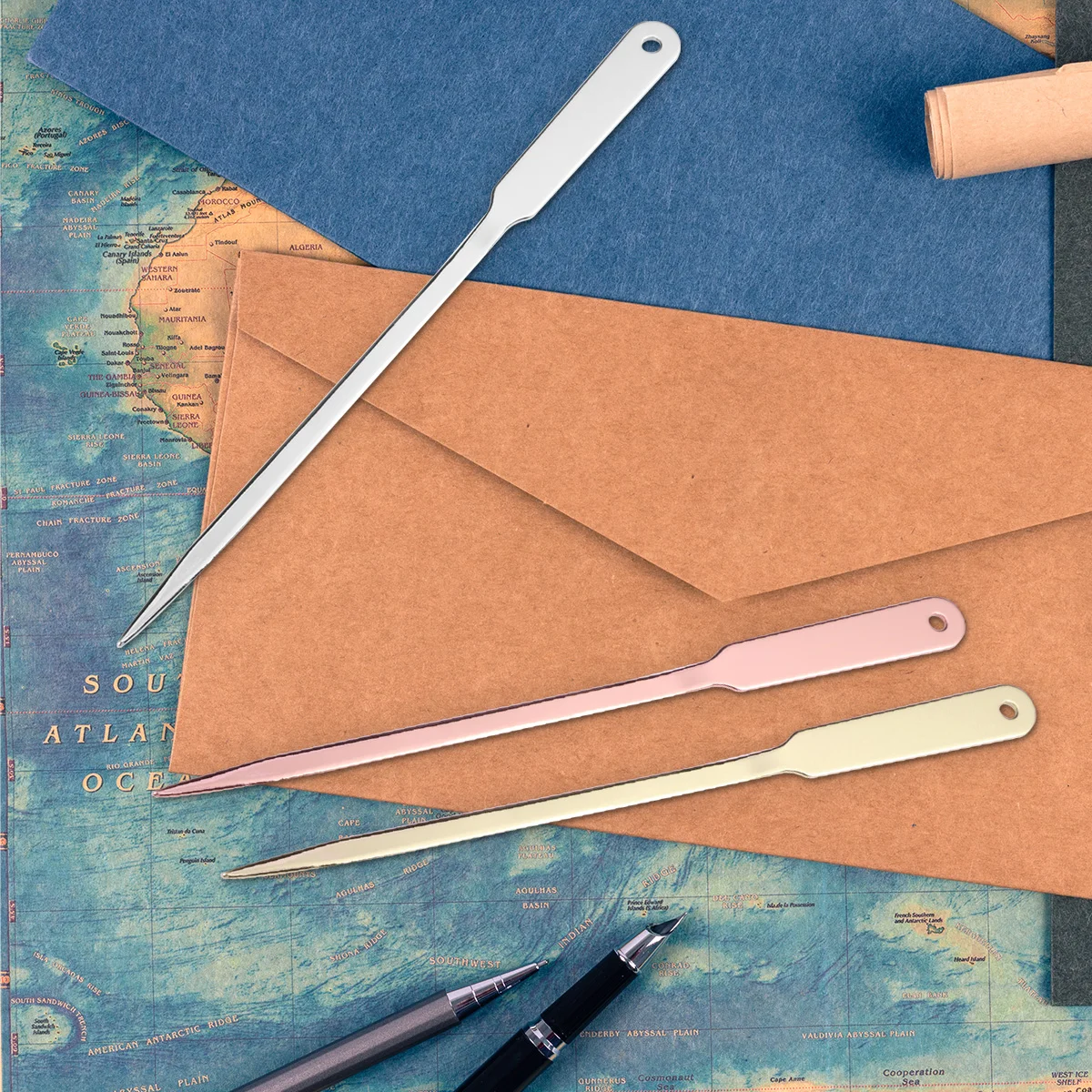 휴대용 스테인레스 스틸 레터 오프너, 핸드 레터 봉투, 경량 금속 봉투 슬리터, 무작위 색상, 3 개