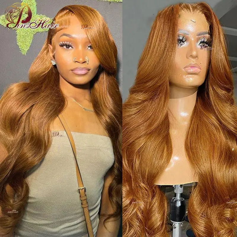 

Ginger Brown 13X4 Lace Front Human Hair Wigs For Woman Honey Blonde Body Wave Transparent Lace Front Wig Pre-Plucked Remy Hair