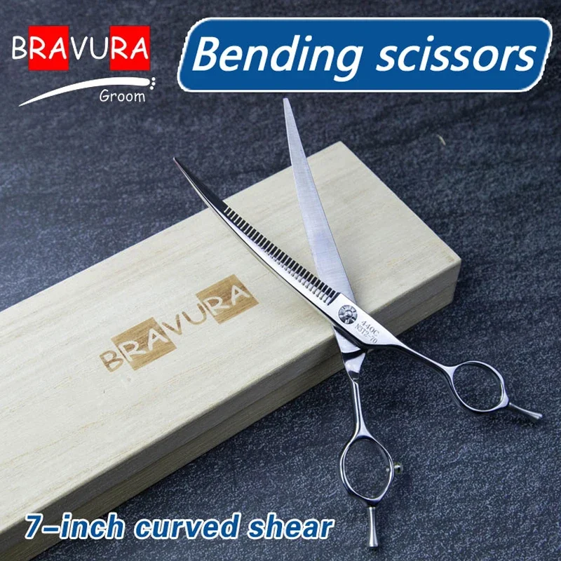 Durable Curved Fish Bone Scissors for Pets-Ergonomic Handle Pet Grooming Clippers