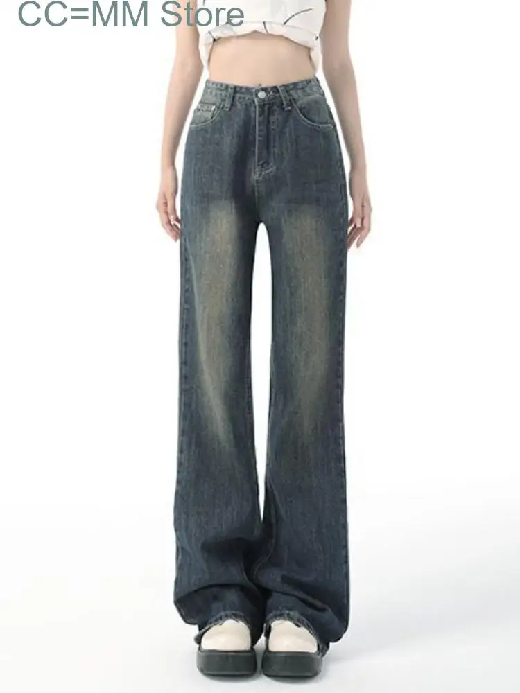 New Blue Vintage Jeans Women High Waist Straight Baggy Denim Pants Female Korean Fashion Loose Wide Leg Pants Winter