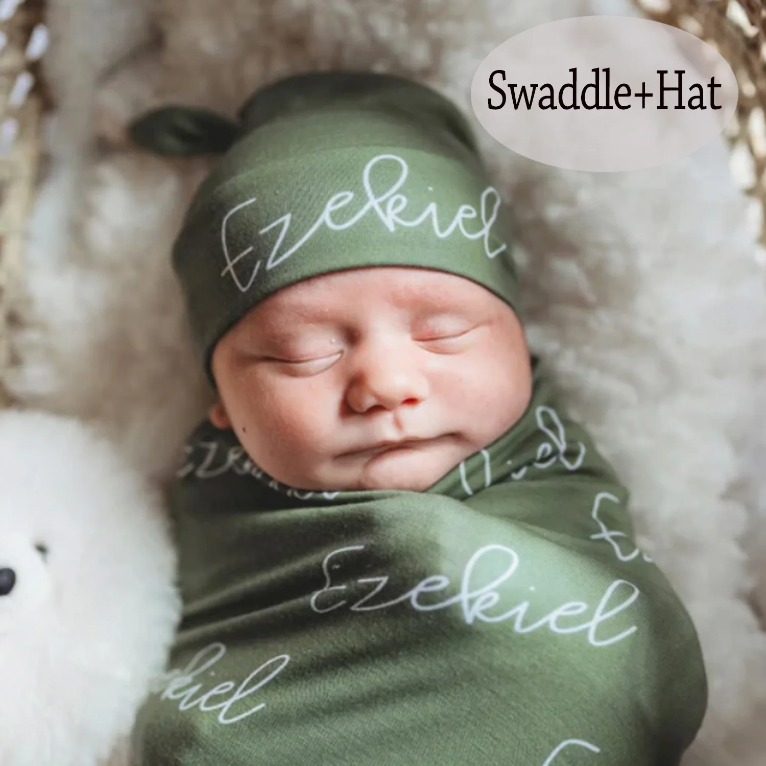 Personalized Name Jersey Swaddle Set Baby Name Hat Bow Swaddle Choose Colors and Font swaddle blanket cotton swaddle blanket hat set