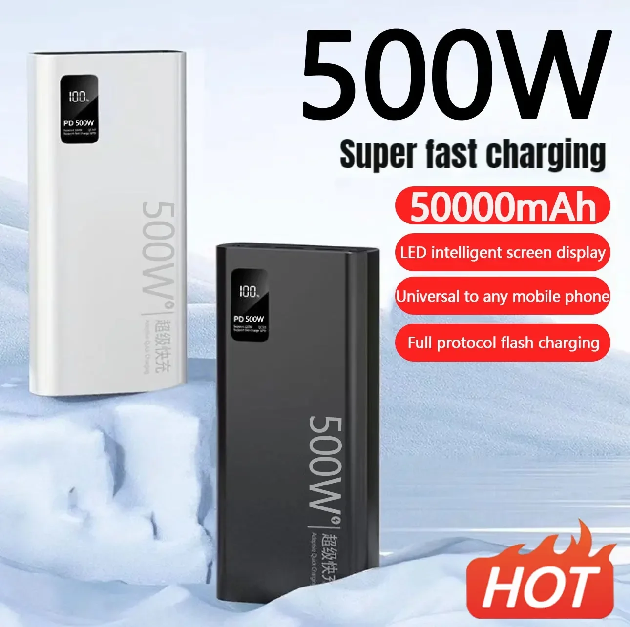 

500W Super Fast Charging 50000 MAh Power Bank with 100% Sufficient Capacity for Mobile Power Supply for Various Mobile Phones