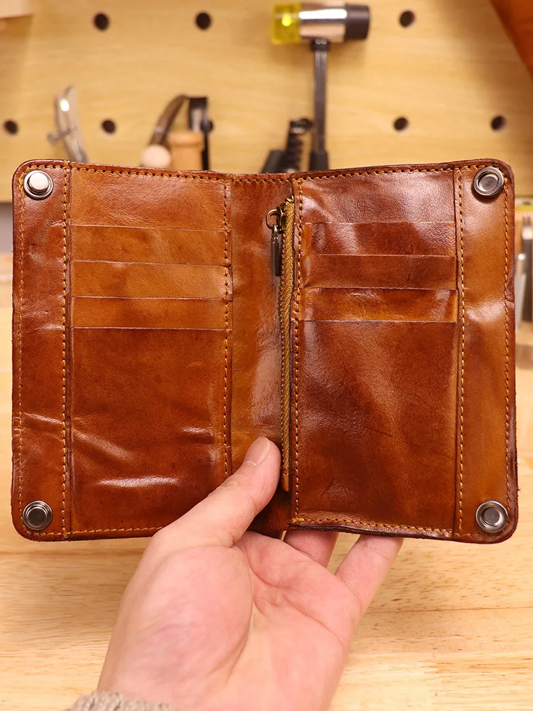 محفظة جلدية أصلية للرجال، بتصميم كلاسيكي ثنائي الط...