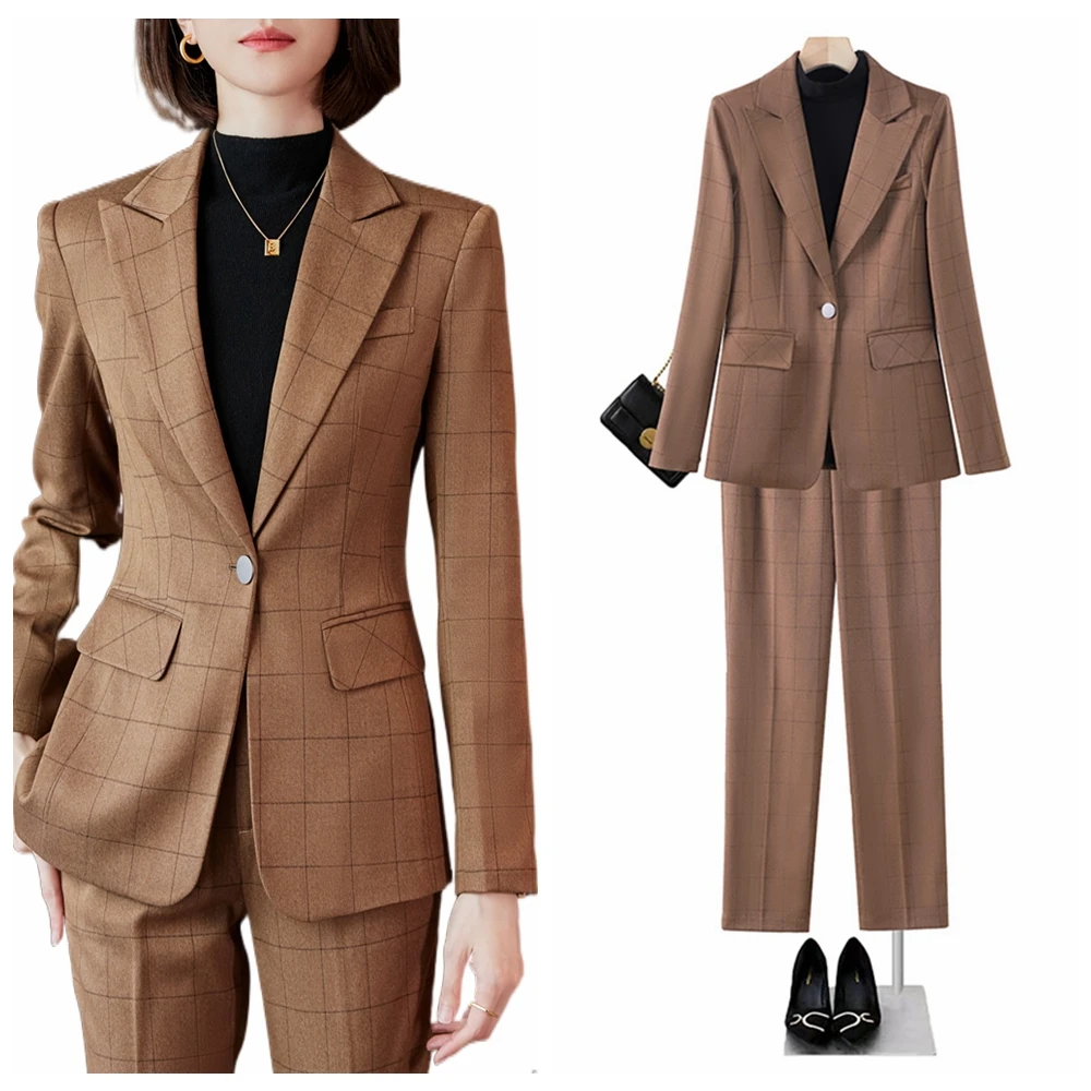 

Formal OL Styles Women Business Suits Autumn Winter Professional Office Work Wear Pantsuits Ladies Interview Blazers Khaki