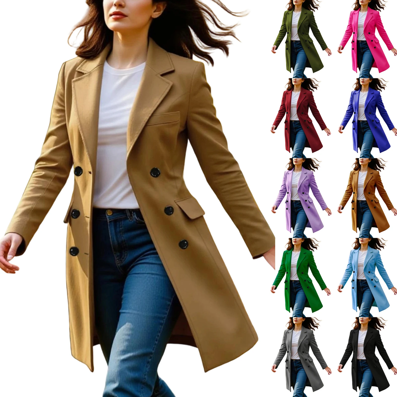 Nouveaux manteaux pour femmes automne hiver à manches longues revers boutonnage Trench manteau mode une ligne automne hiver vestes manteaux pour les femmes