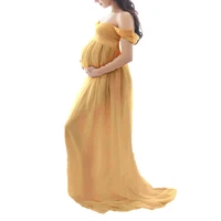 Maternity Photography Dress Off Shoulder Chiffon Gown Front Pregnancy Dresses Pregnant Photoshoot Prop Shoot Fruit pink
