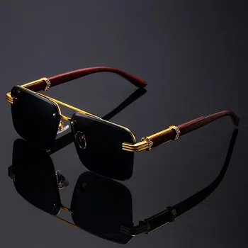 Trend Double Beam Rectangle Sunglasses Men Women Rimless Cut Edge Square Sun Glasses