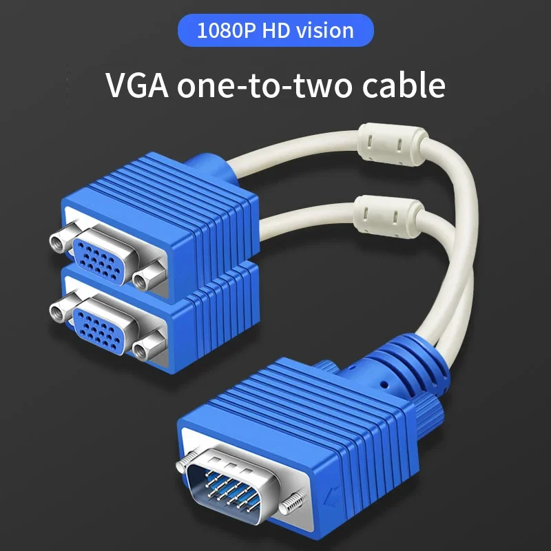 VGA Cable Adapter 1080P 2 Dual Port Y Splitter 1 In 2 Out Cable Adapter For LCD TV Box Displays Projector