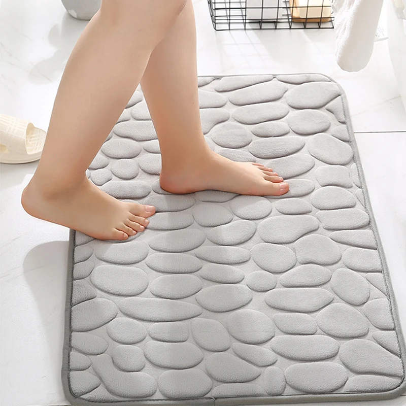 Memory Foam Bath Mat Cobblestone Embossed Bathroom Floor Rugs Water Absorbent Nonslip Carpet