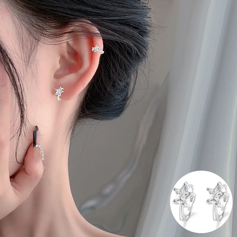 

100% 925 Sterling Silver Zircon Star Earring for Women Girl Fashion Simple Small Design Jewelry Birthday Gift Dropshipping