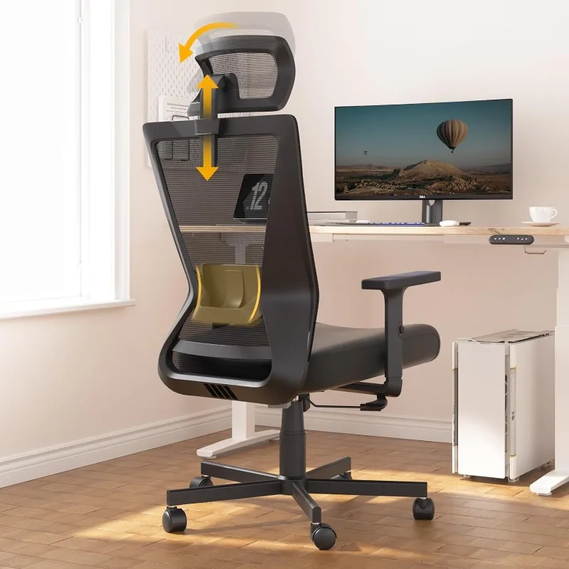 

Dripex Ergonomic Office Chair, High Back Desk Chair, Computer Mesh Chair with Lumbar Support, Adjustable Headrest & 2D Armrest