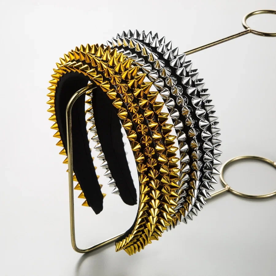 European and American Rivets Baroque Dance Catwalk Headwear Fashion Sponge Headband for Women