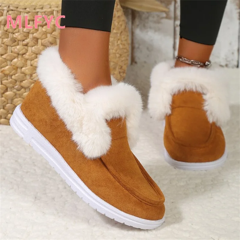 Women's Snowy Boots Winter New Large Solid Color Plush Fit Comfortable Cotton Shoes Women's Casual Flat Sole Boots mujer