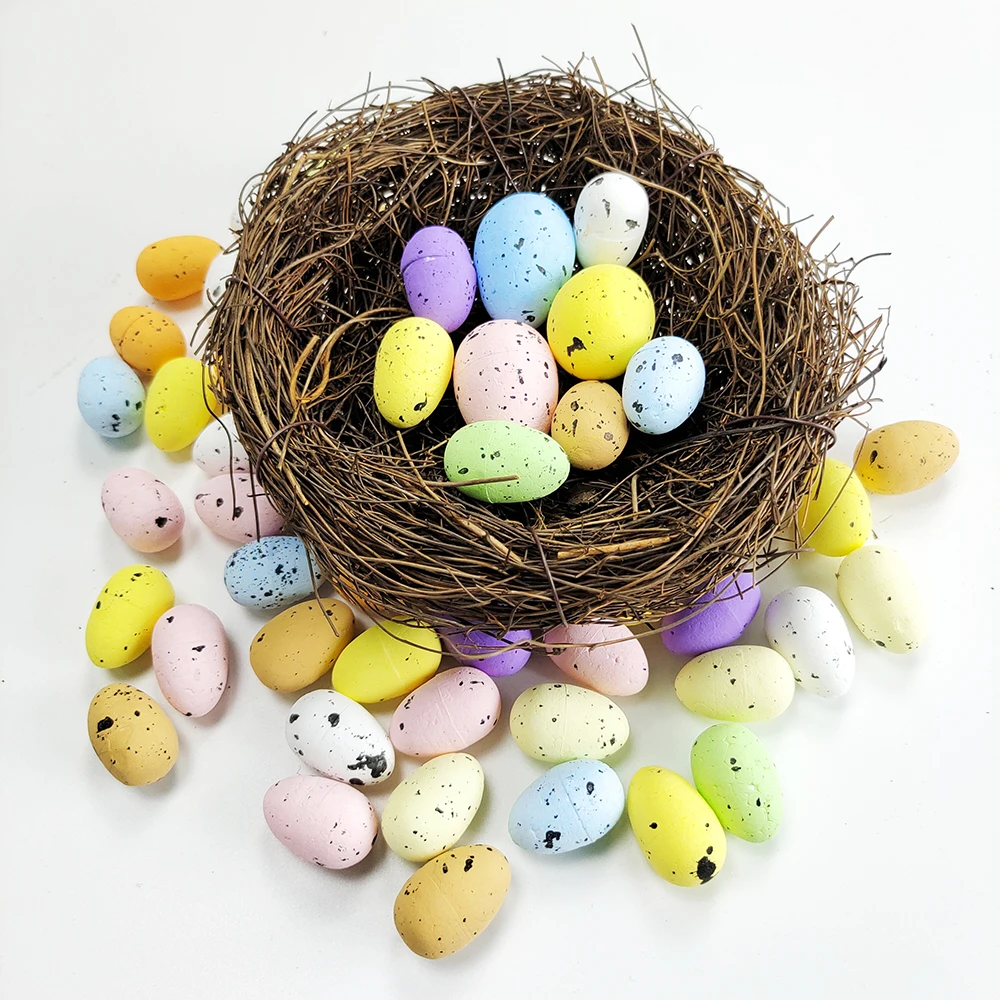 Marooma - 18 uova di Pasqua ornamentali in plastica colorata, mini uova artificiali, decorazioni decorative da appendere, per fai da te, per feste e decorazioni per albero di Pasqua