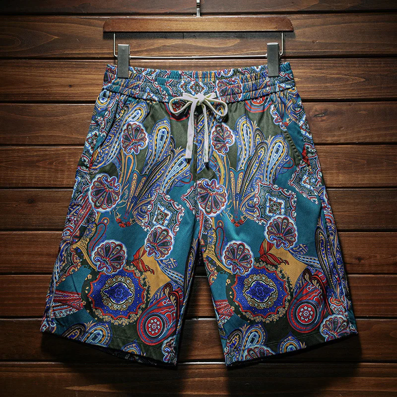 Summer Beach Shorts Men2024New Fashionable Color Pattern Loose Breathable Pants Outdoor Trendy Cropped Pants 6