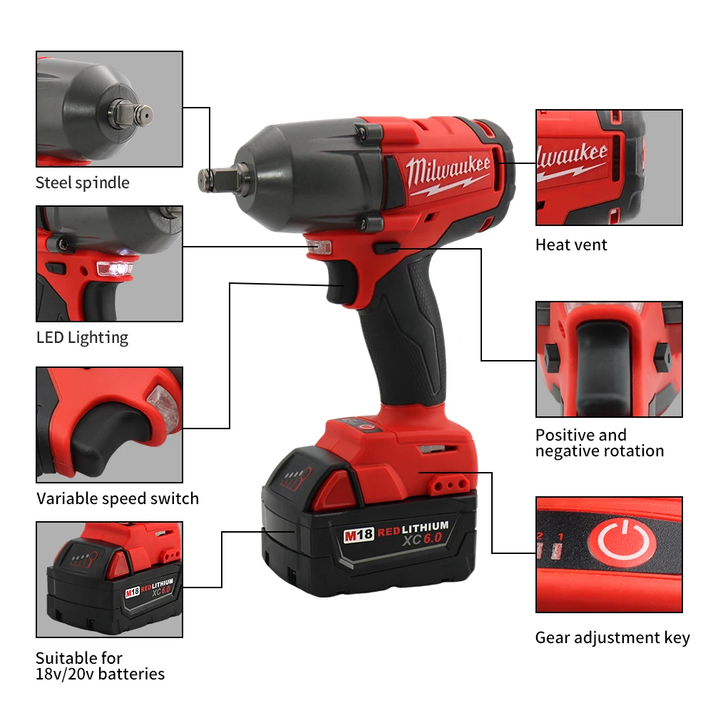Milwaukee Mid-Torque Impact Professional Wrench 18V Lithium Battery Electric Cordless High Speed Car Truck Repair Power Tools 4