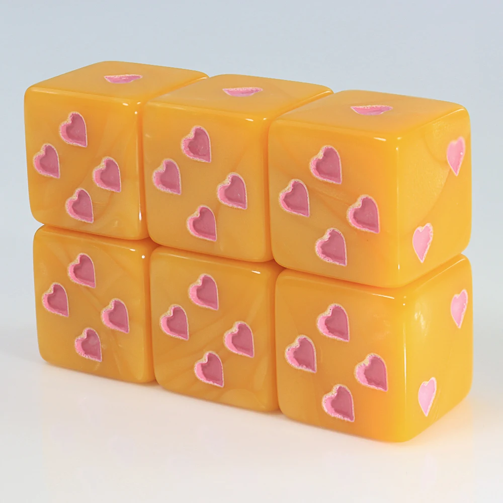 6-sided dice with small hearts for board games classroom math recreational game dice 6pcs