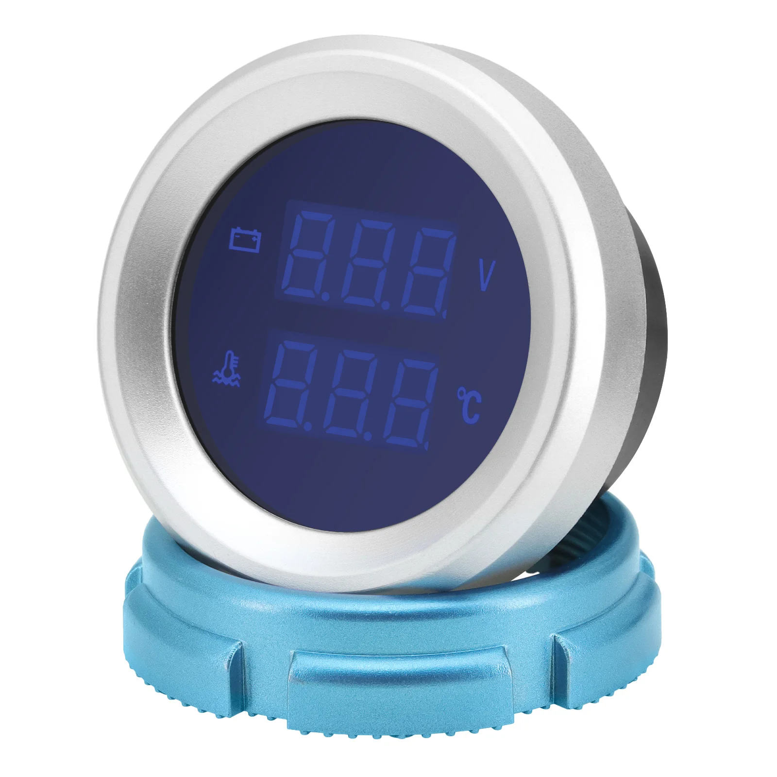 12V/24V 52MM 수온계 전압계 2 in 1 디지털 디스플레이 블루 LED 자동차 트럭 자동 게이지 미터 (온도 센서 10mm 포함)
