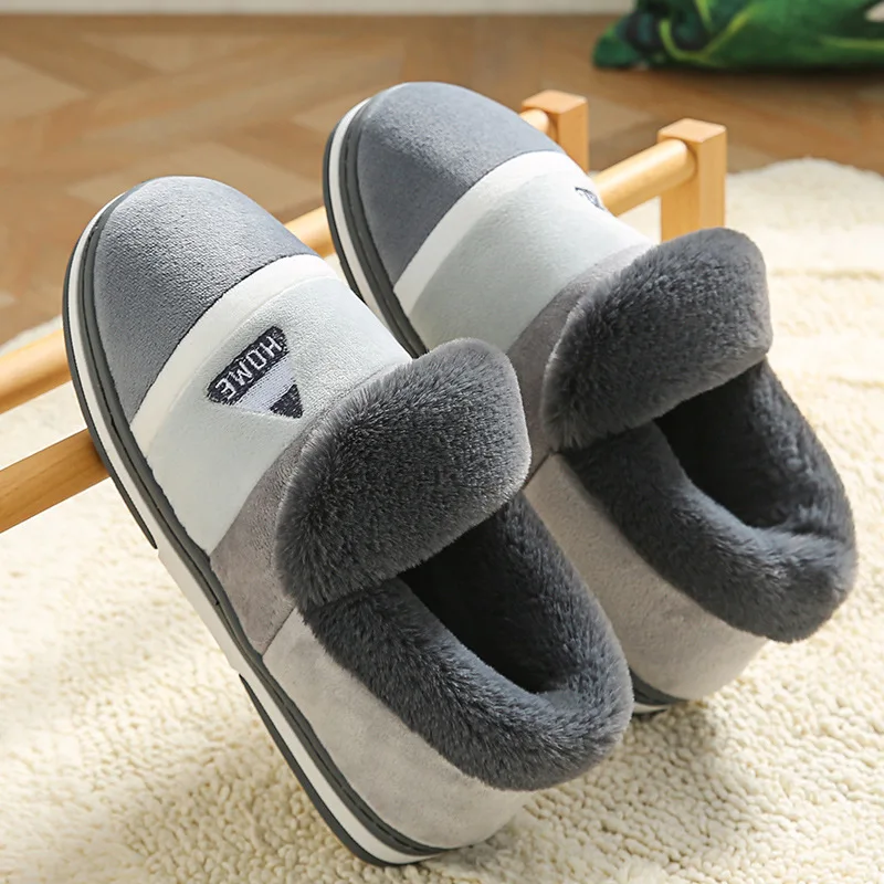 New Men Slippers Big Size Winter Warm Plush Indoor Slides Women Soft ...