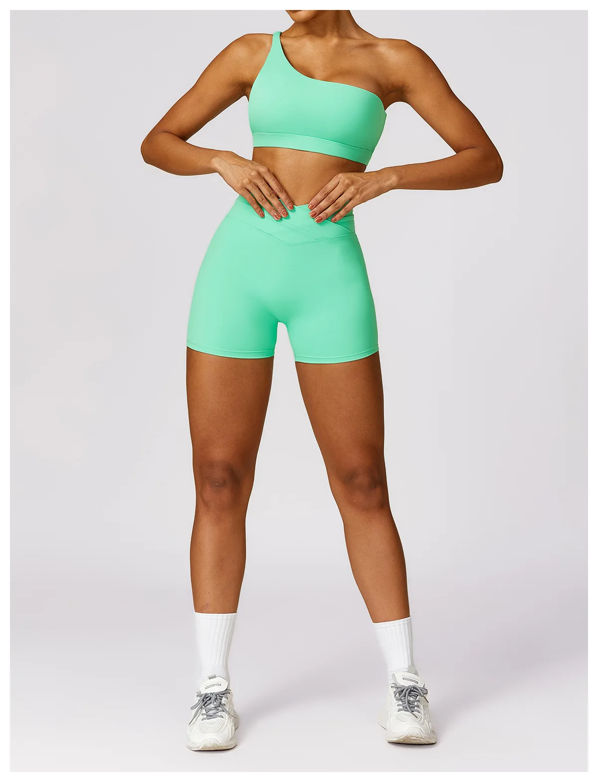 2 Piece Yoga Sets Quick Dry Woman Yoga Outfit Shorts One Shoulder Bras Sport Suit for Women Sportswear Fitness Gym Workout Sets