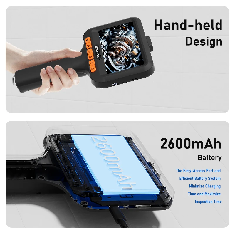 4.3'' 휴대용 내시경 듀얼 카메라 8mm 1080P HD 분할 디자인 IP67 산업용 내시경 검사용 자동차 엔진 배관 하수구