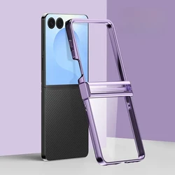 Luxury Transparent Plating PC Phone Case with Clear Hinge Protective Hard Cover - Galaxy Z Flip5 (PURPLE)