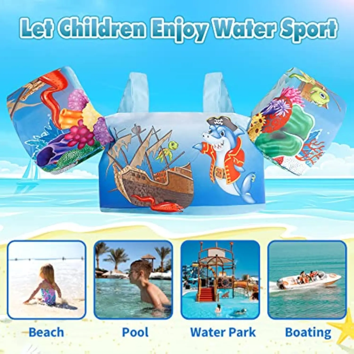 Toddler Swim Vest-Toddler Floaties Jacket & Water Wings for Boys & Girls-Durable Adjustable Fit Secure Comfortable