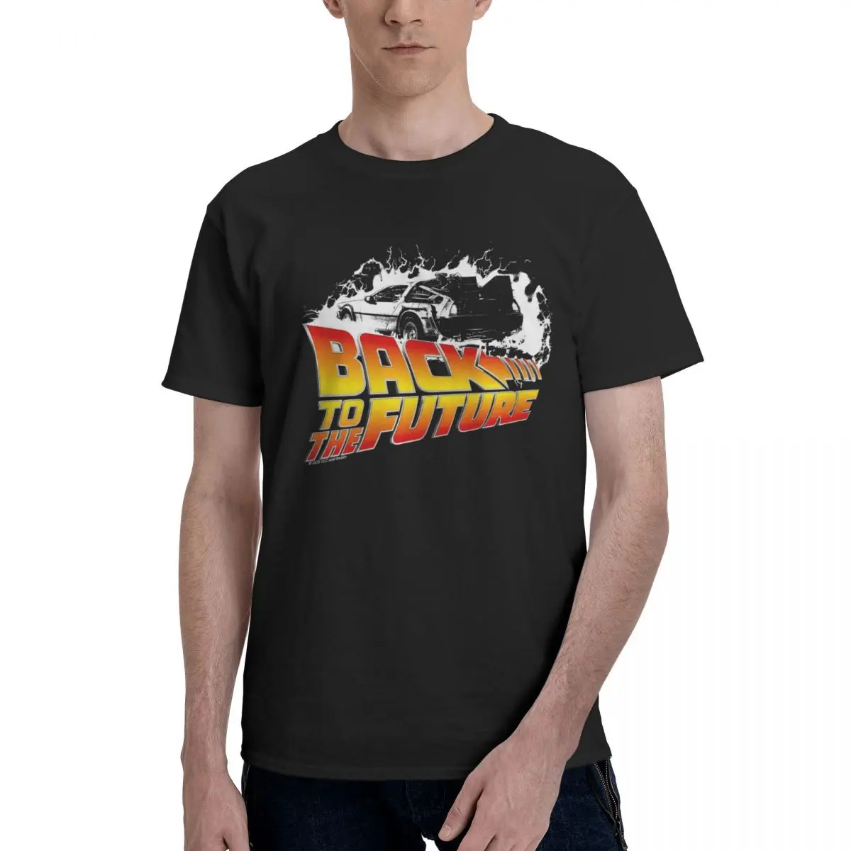 

Назад в будущее-белая трафаретная футболка DeLorean с веером искусства 100% хлопок мужские футболки оверсайз мужские футболки с круглым вырезом и коротким рукавом