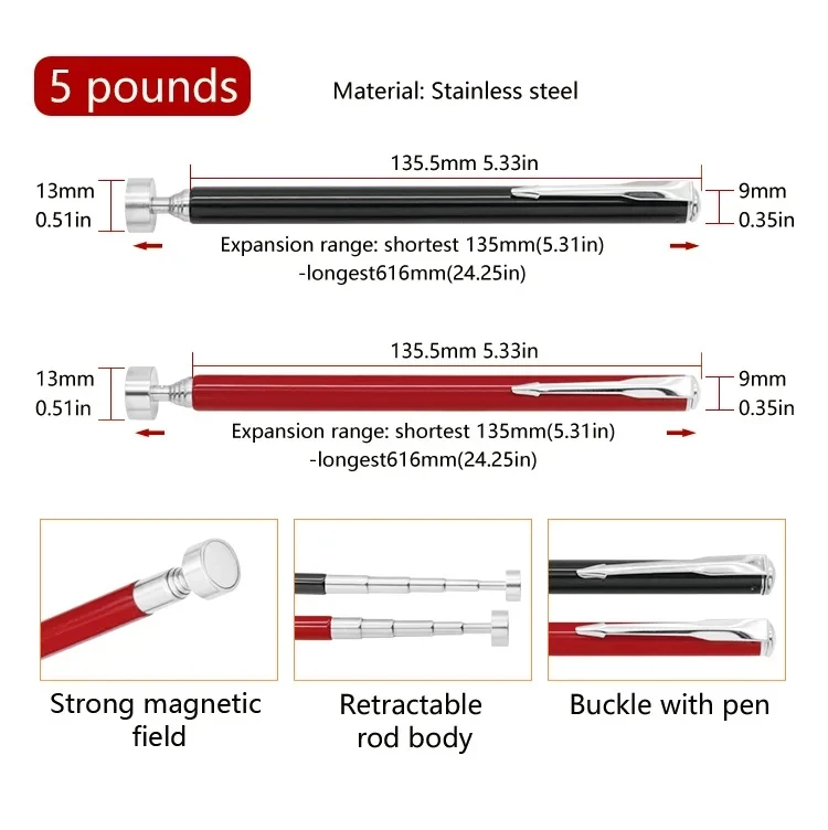 1 stück Mini Tragbare Teleskop Magnetische Magnet Stift Handliche Werkzeug Kapazität Für Picking Up Mutter Bolzen Ausziehbare Pickup Stange Stick – Detail 8