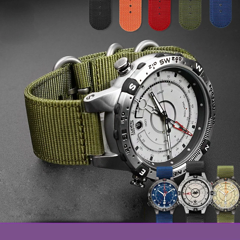 Cinturino In Nylon Con Anello Convesso In Metallo Da 24*16Mm Per Timex Tide T2N721 T2N720 Tw2T76500 Tw2T76300 Cinturino Sportivo In Tela Traspirante