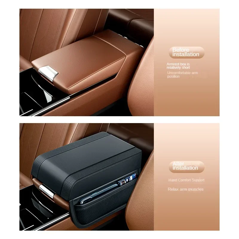Center console armrest car armrest box armrest box car armrest cover armrest pad car armrest mat Car armrest box height pad universal leather armrest cushion with pocket central memory cotton elbow support storage