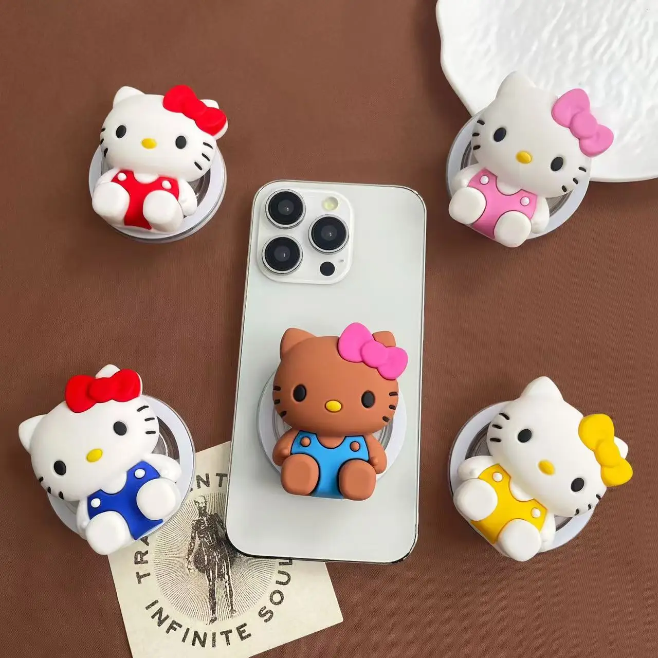 3D Sanrio Hello Kitty For Magsafe Magnetic Phone Griptok Grip Tok Stand Cute Cartoon For iPhone Foldable Silicone Holder Case
