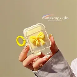 Pink Floral Bow Wave 3D Case with Keychain for Wireless Earbud Charging Cases (Yellow)