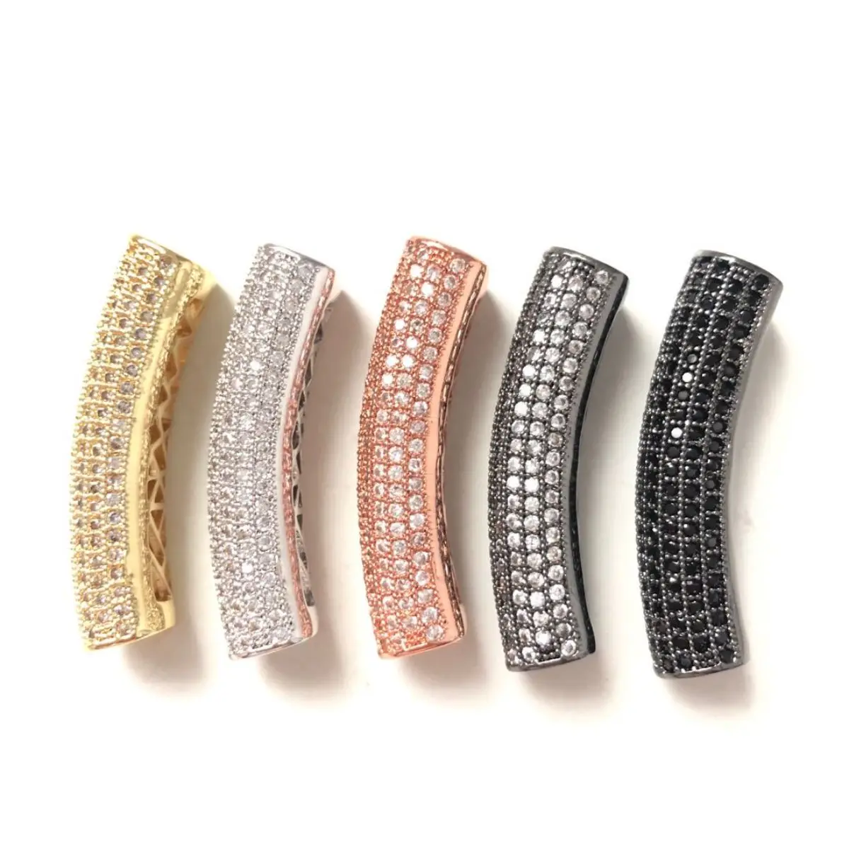 5pcs/lot Clear Zirconia Paved Curved Tube Bar Spacer Beads for Women Bracelet Making Girl Waist Craft Centerpiece Accessory Bulk
